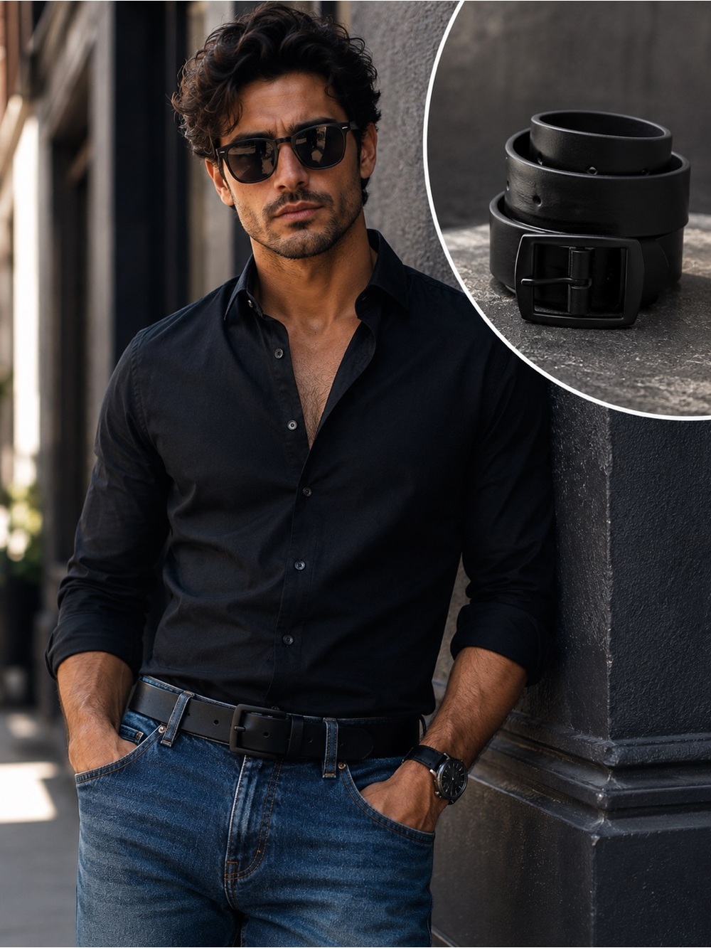 NWT Black PU Leather Belt | Matte Black Buckle | Modern Minimalist Style